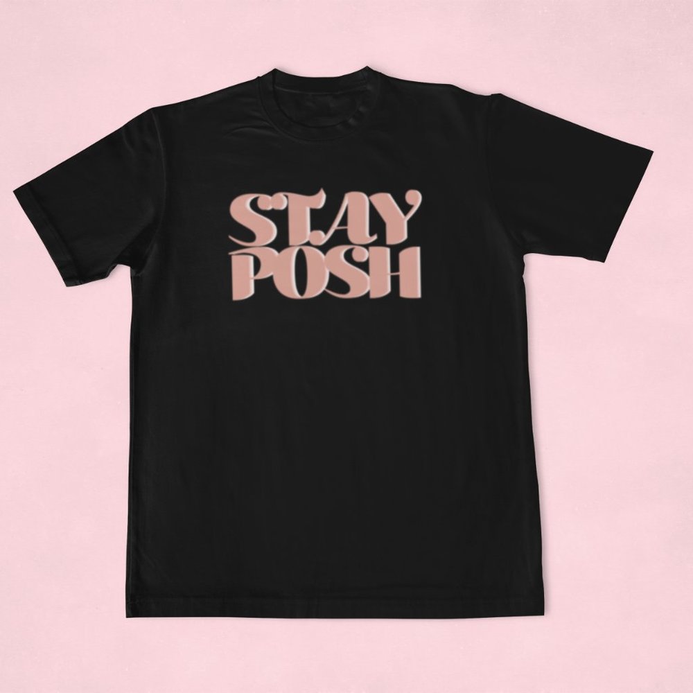 "STAY POSH" Poshmark Seller Logo White Tee Shirt Women's Oversized Fit XS-3XL